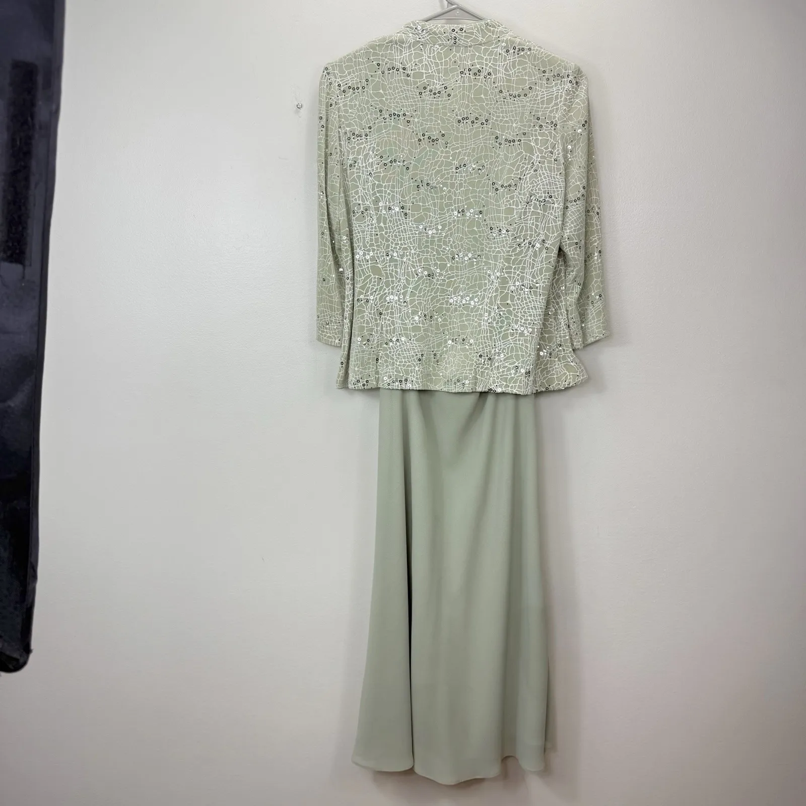 Alex Evenings Sage Green Sequin Jacket Top Pull On Skirt Dress MEDIUM PETITE - Image 5