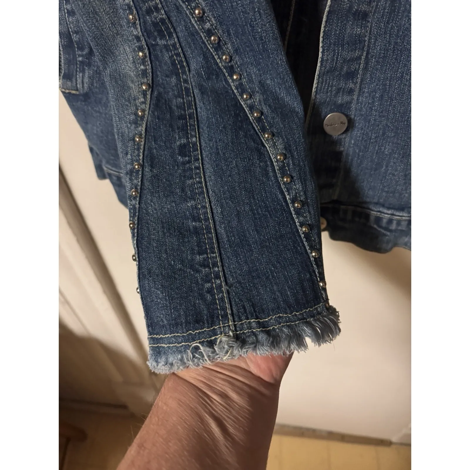 Manhattan Way Women's Studded Denim Jacket Fitted Blue 100% Cotton Y2K Size M - Image 5
