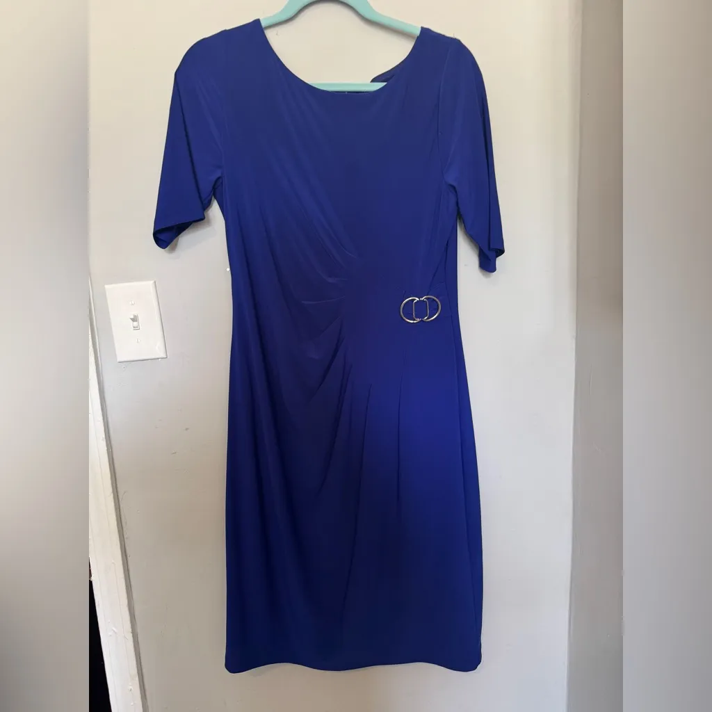 Laura Jeffries Elbow Sleeve Sheath Dress Blue Size 12 - Image 3