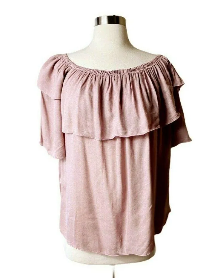 CHASER Blouse Medium Heirloom Gauze Pink Off Shoulder Elbow Sleeves Medium NEW - Image 3