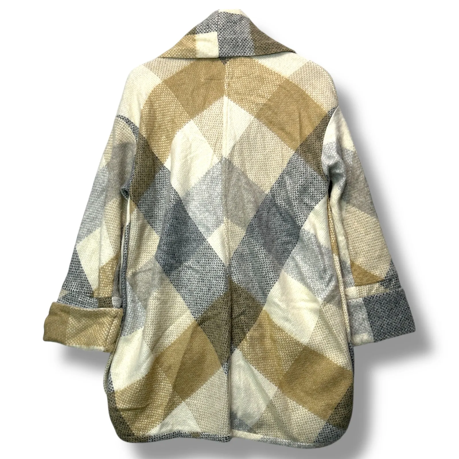 Melissa Nepton Anthropologie Becca Women Plaid Coatigan Coat Scarf Grey Beige PS - Image 3