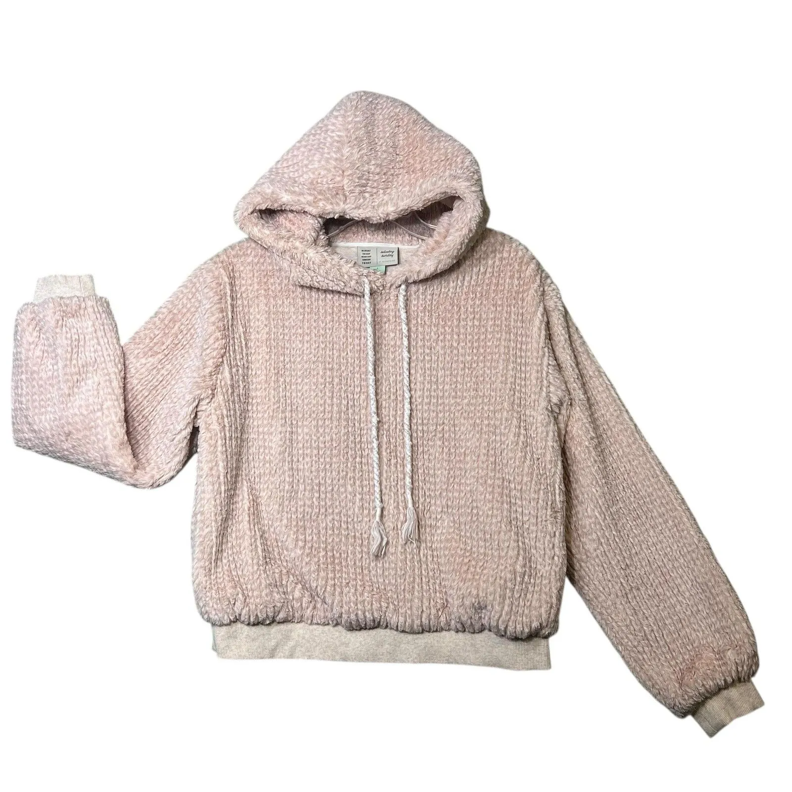 Anthropologie Saturday Sunday Hoodie Womens Small Pink Chenille Fuzzy Pullover - Image 2