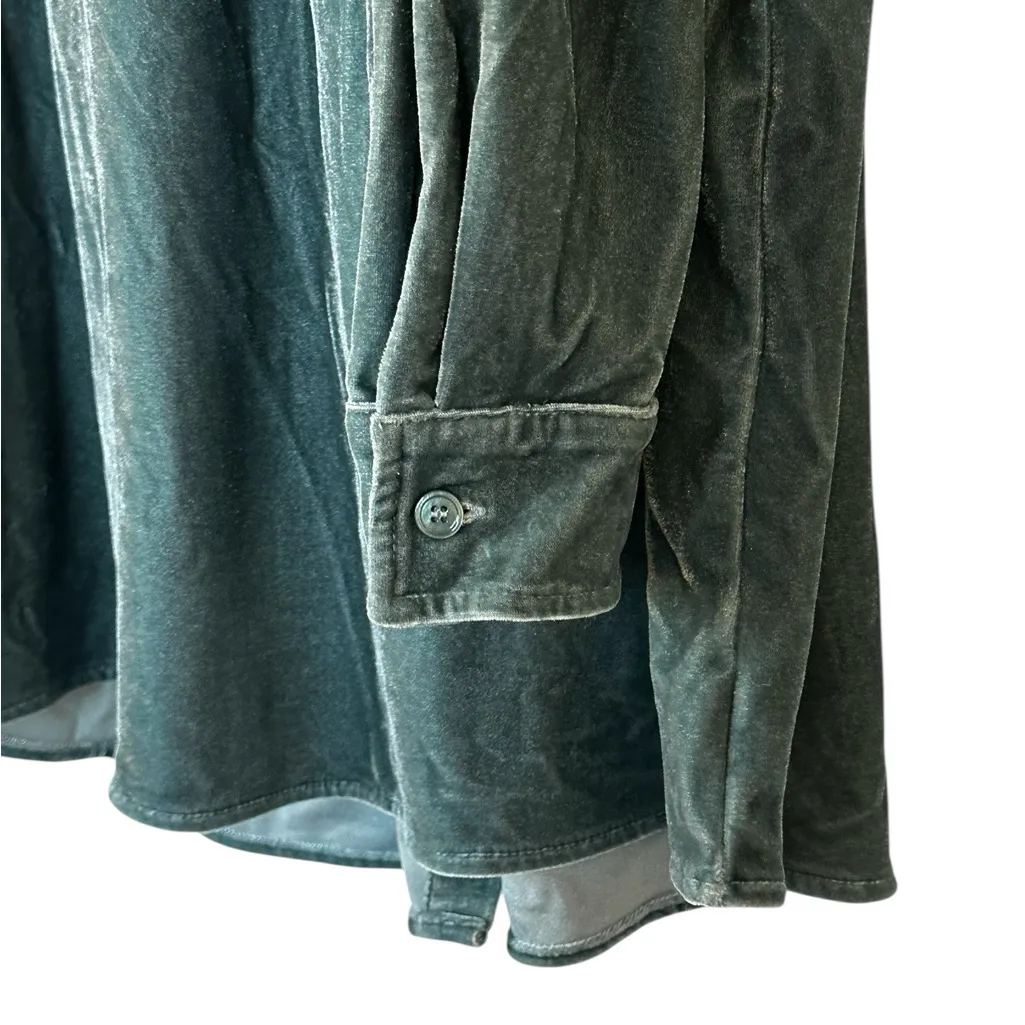 Soft Surroundings Shirt Green Velour Velvet Boyfriend Button Up Tunic Size XL - Image 5