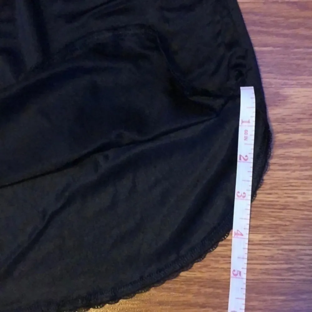 Vintage  Dainty Black Half Slip Skirt Dress Lace Trim Small Side Slit - Image 5