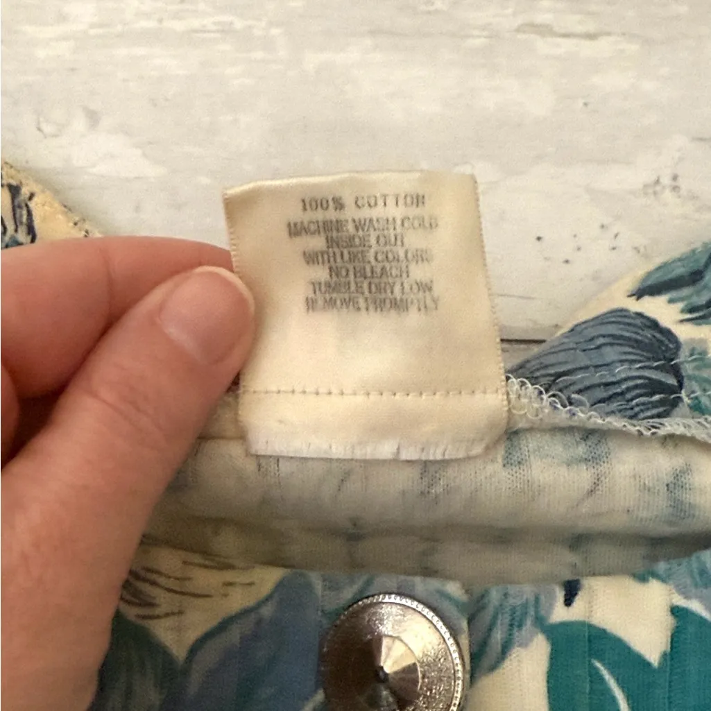 Women’s XL Floral Button Up Blouse Blue White Short Sleeve 100% Cotton AileenToo - Image 4