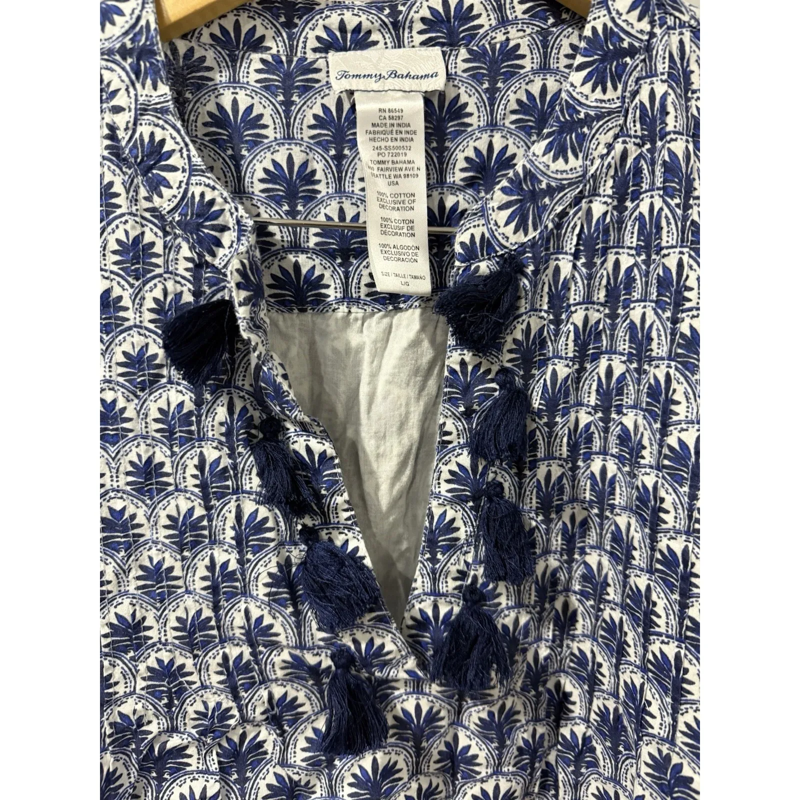 Tommy Bahama Women's Playa Brava Tassel Cotton Tier Cover-Up Dress Blue Size L‎ - Image 2