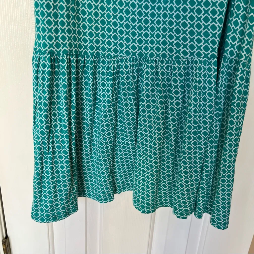 Michael Kors Strapless Maxi Dress Geometric Print Large Tube Maximalist Euc Knit Green - Image 3