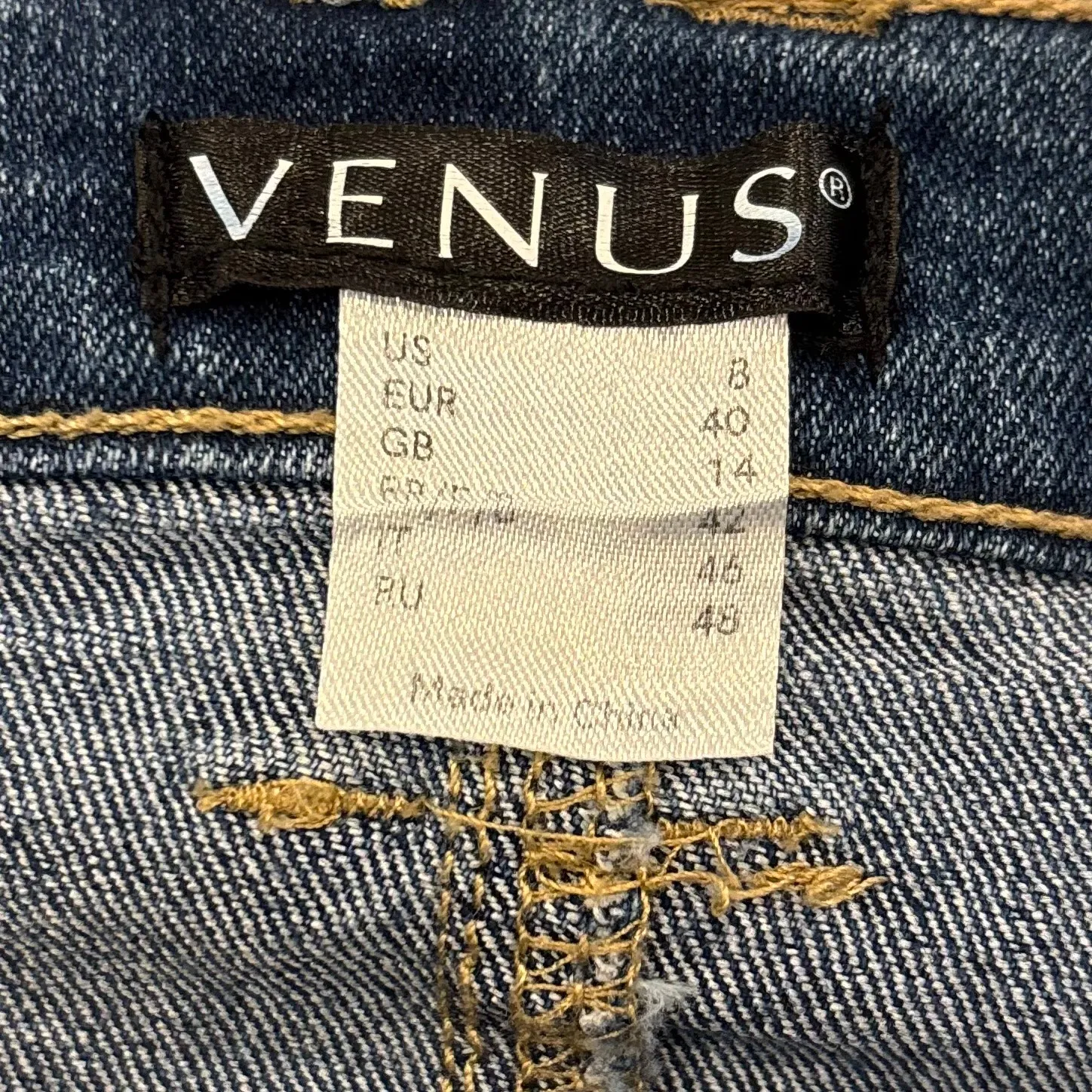 Y2K VTG jewel diamond button Blue Denim jean Mini Skirt Stretchy, Size 8 - Image 5