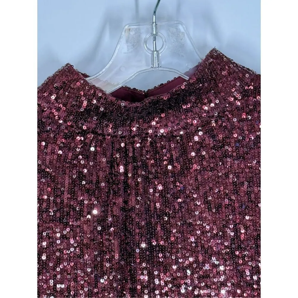Cable and gauge Merlot rose gold sequin mock neck blouse size large ￼ - Image 4