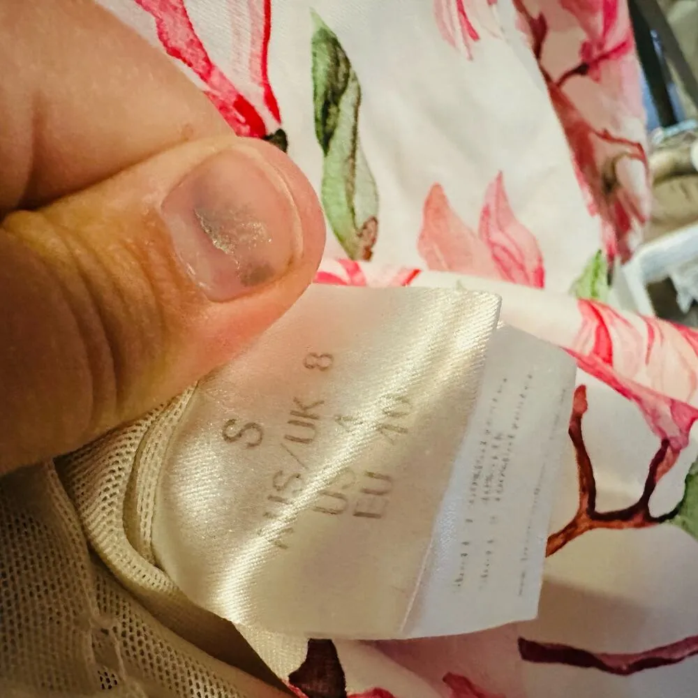 BRONX AND BANCO Layla Floral Pink White One Shoulder Silk Bow Mini Dress Size S - Image 12