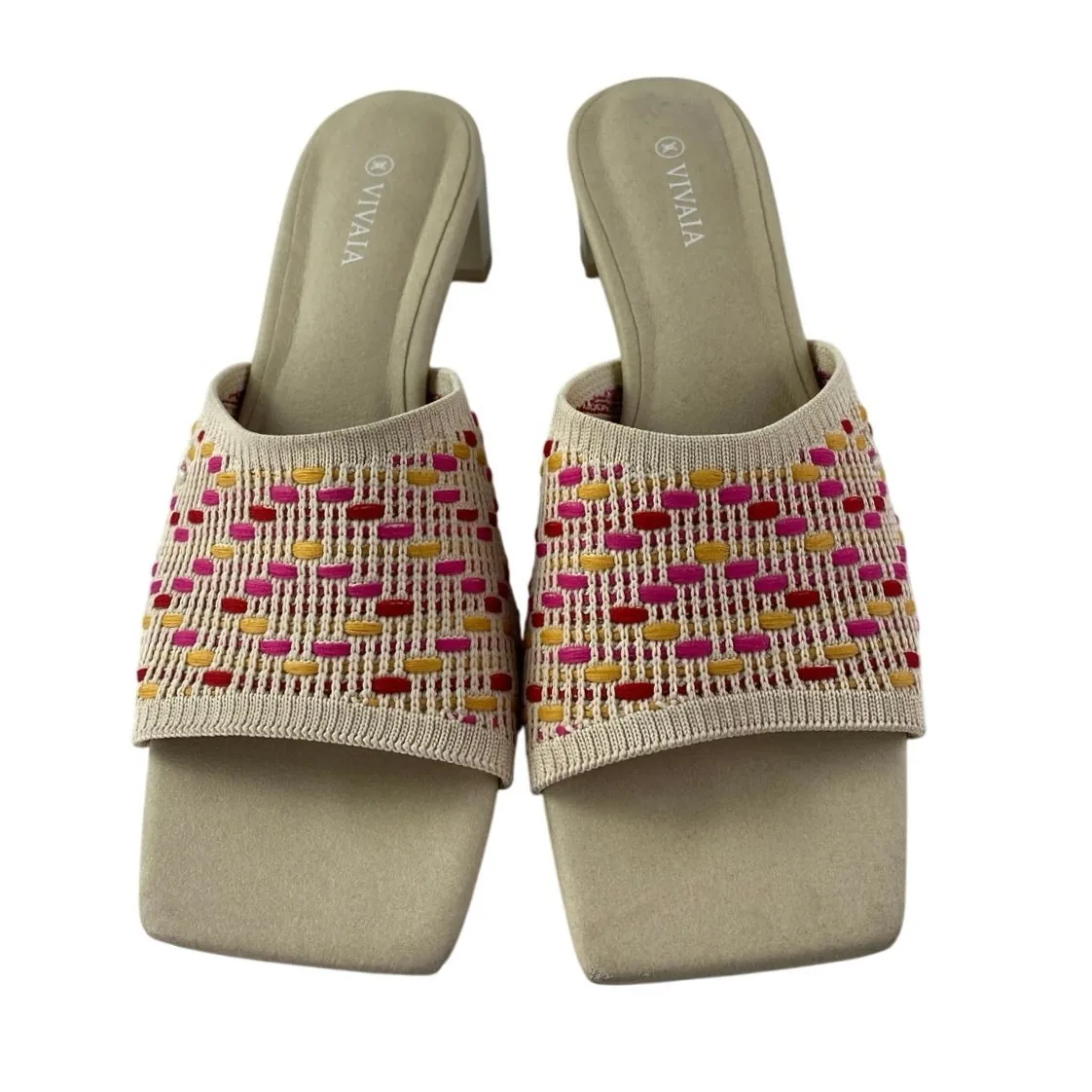 Vivaia Juliet Pink Crochet Knit Square Toe Block Heel Comfort Slides Sandals 8 - Image 2