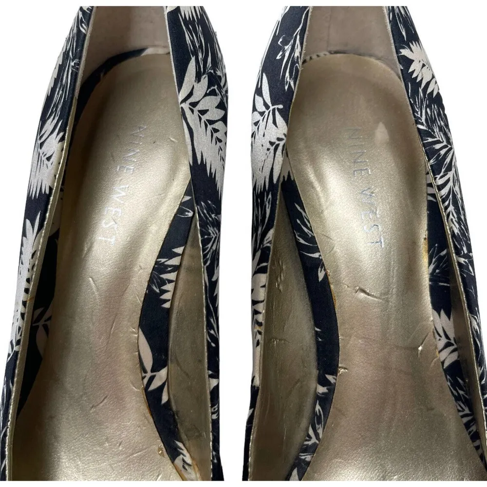 Nine West Freda Black Ivory Palm Leaf Print Pumps Heels Shoes Pointy Toe Work 7M - Image 10