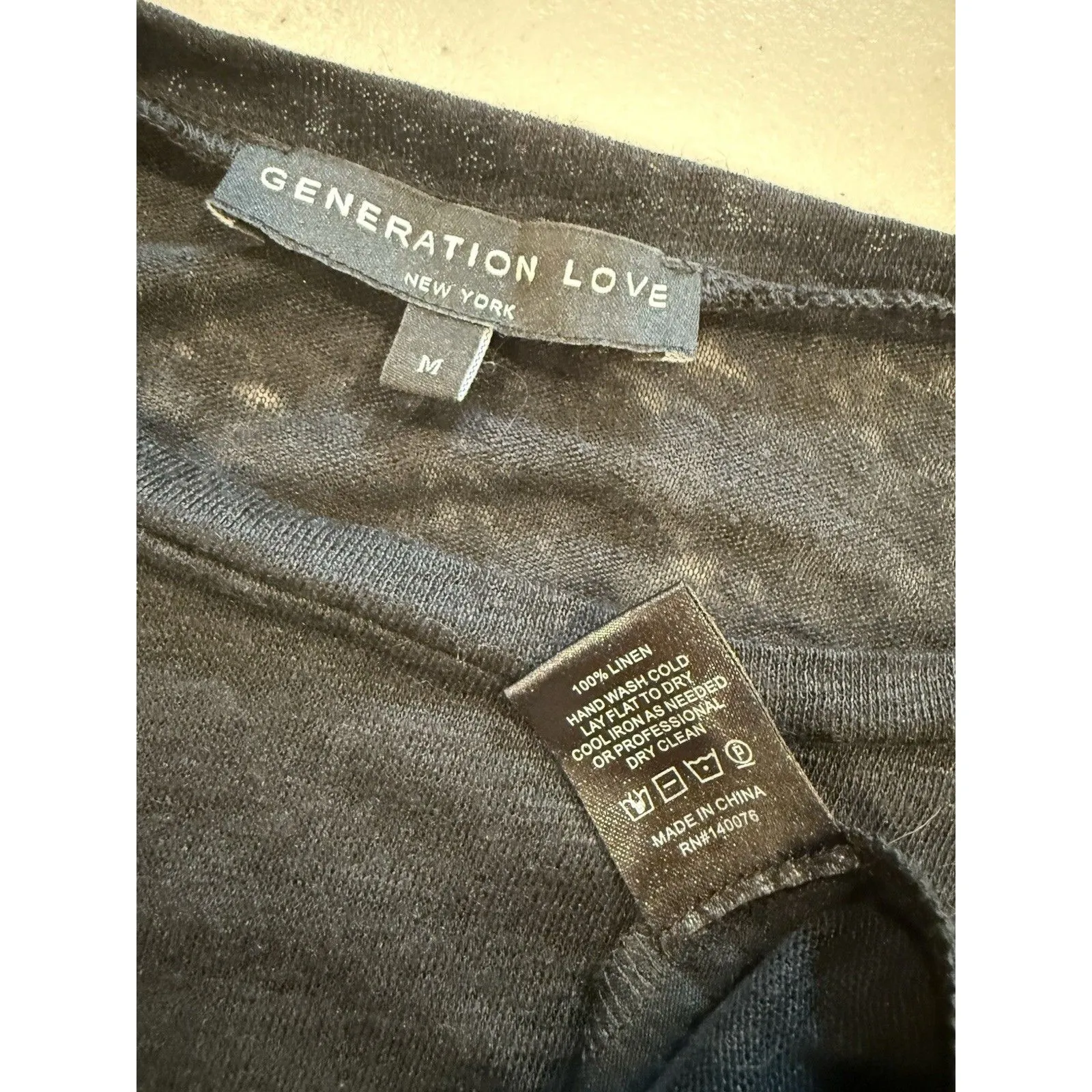 Generation Love Top Women Medium Black 100% Linen Tassels Sheer Indie Travel - Image 3