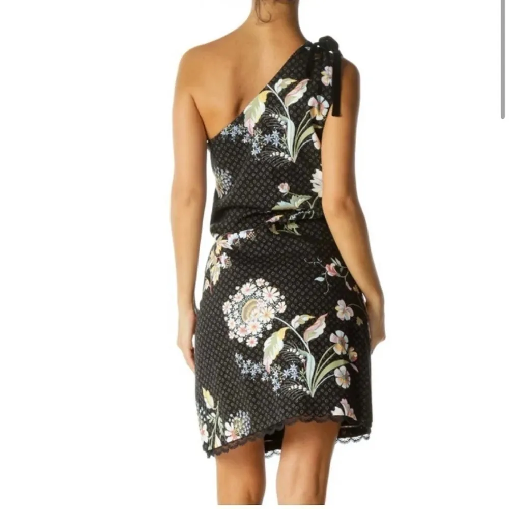 Anthropologie Maeve Ashbury Black Floral Studded One Shoulder Dress - Image 6