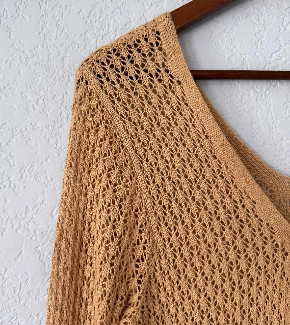 Saodimallsu Brown Long Flare Sleeve Maxi Length Crochet Cover Up Size X - Image 5