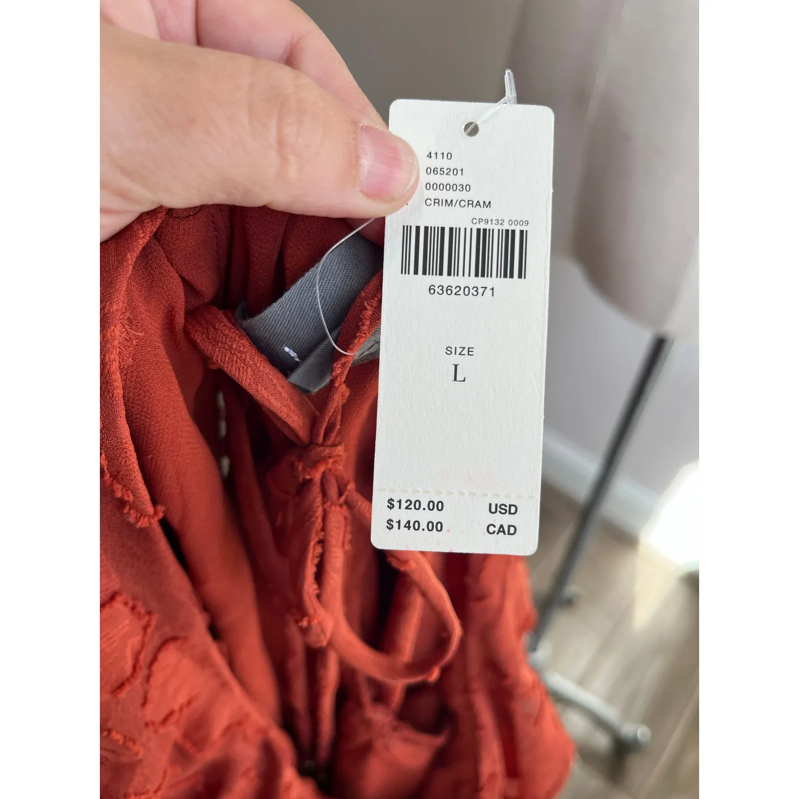 Anthropologie Textured Long Sleeve Floral Blouse in Crimson Rust Orange Sz L - Image 6