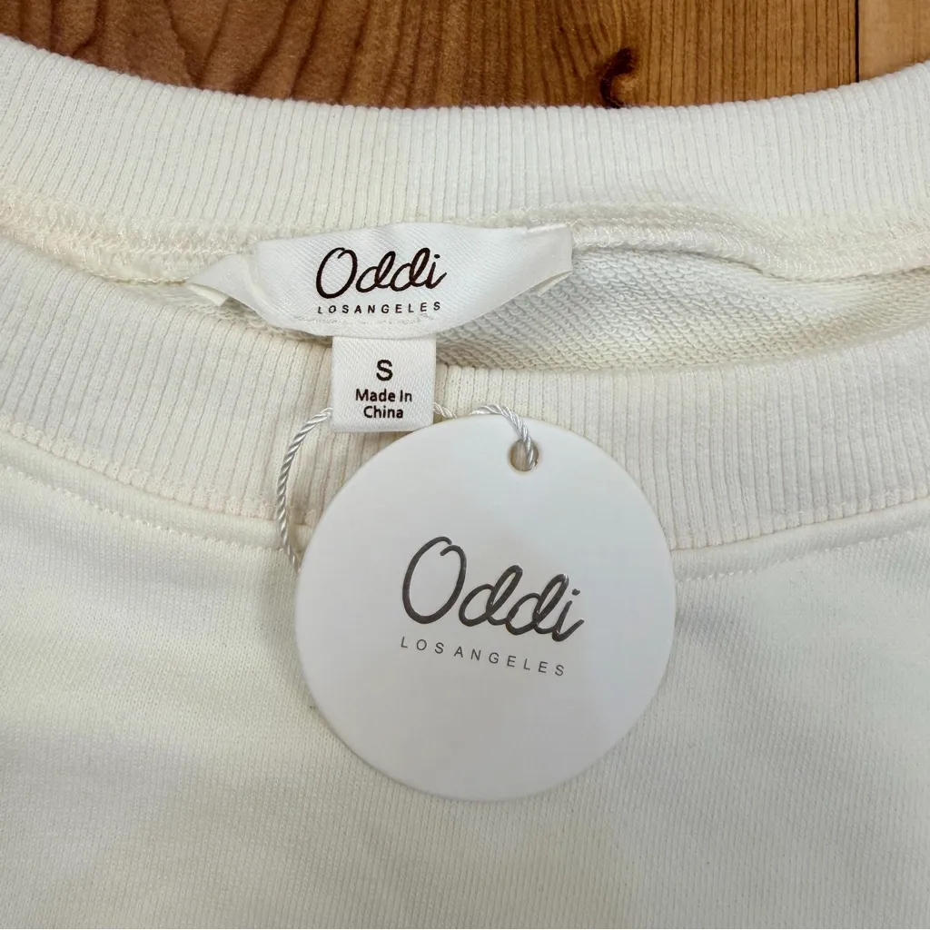 Oddi Ribbed Velour Exposed Seam Crewneck Split Hem Pullover Sweatshirt Small New - Image 7