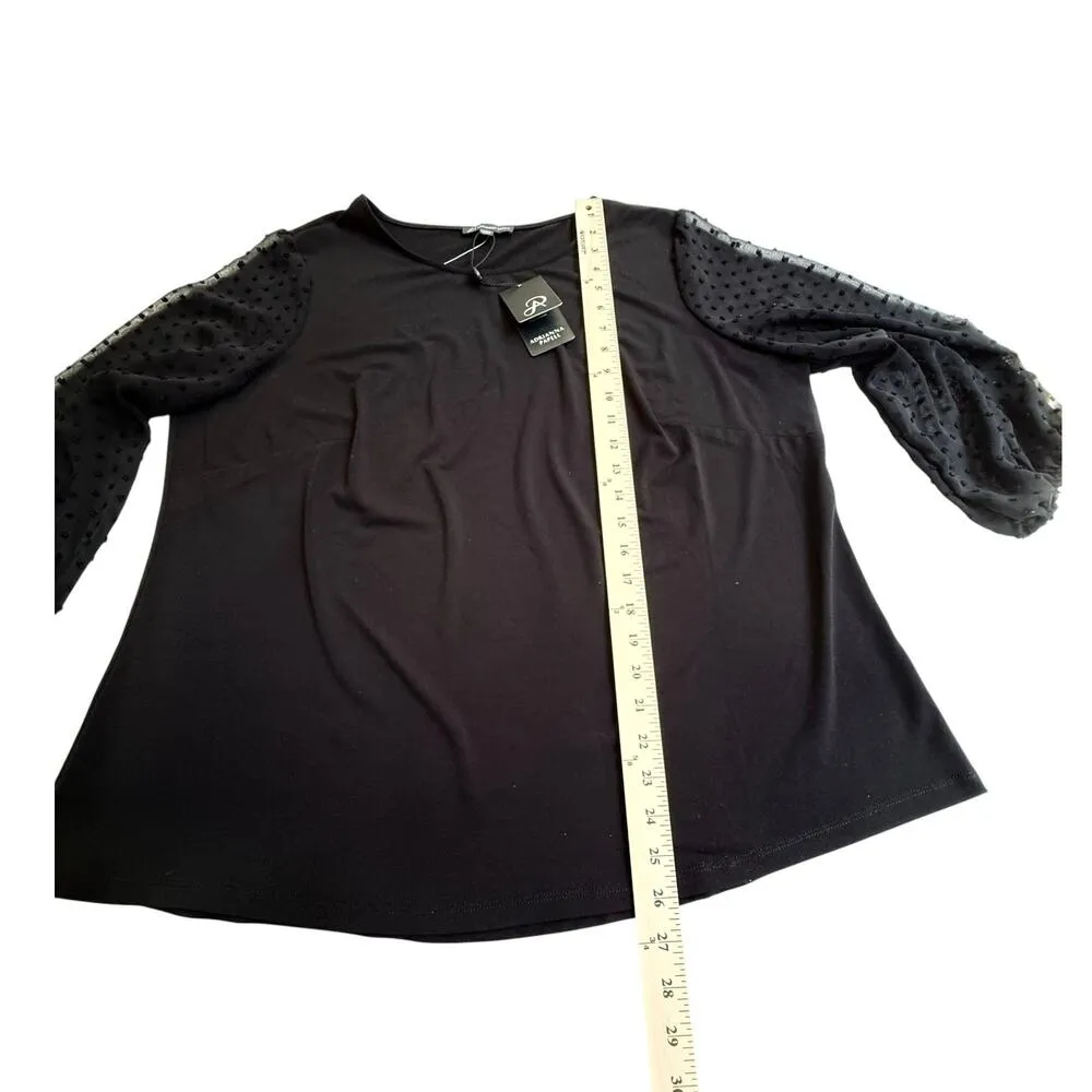 NEW Adrianna Papell BLACK BLOUSE Lace 3/4 Sleeves Women's 1X Stretch Top Shirt - Image 8