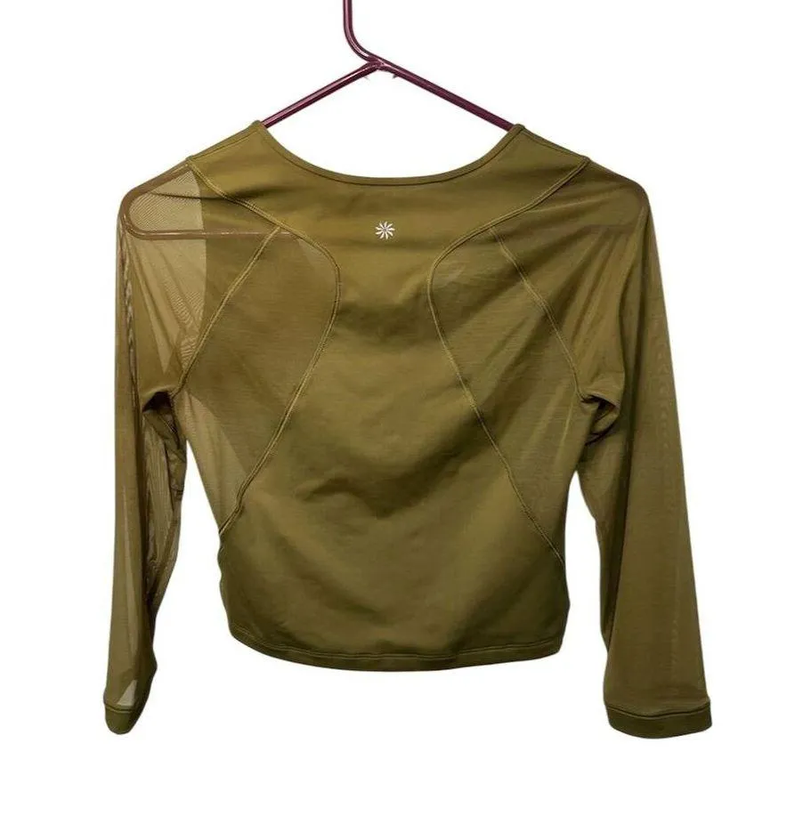 Athleta Women's Green Pacer Mesh Top Size S Short Sleeve Activewear - Image 2