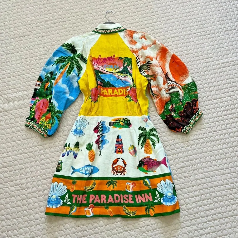 NWOT ALEMAIS Paradiso Linen Mini Shirtdress Size 6 Missing belt - Image 13