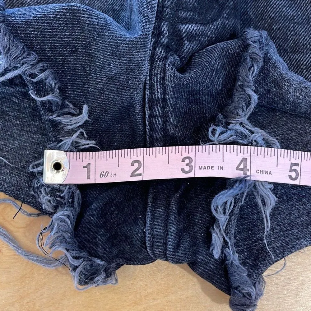 Zara High Rise Button Front Distressed Denim Jeans Black Size 6‎ - Image 8