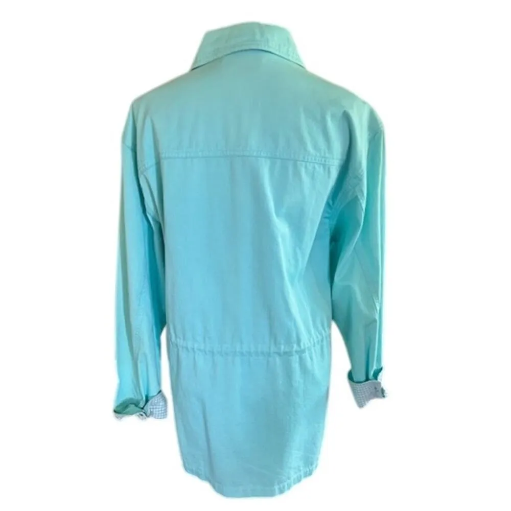 Denim & Co. 1990s Light Aqua Cotton Jacket, Size M  Gingham Lined Cuffs - Image 4