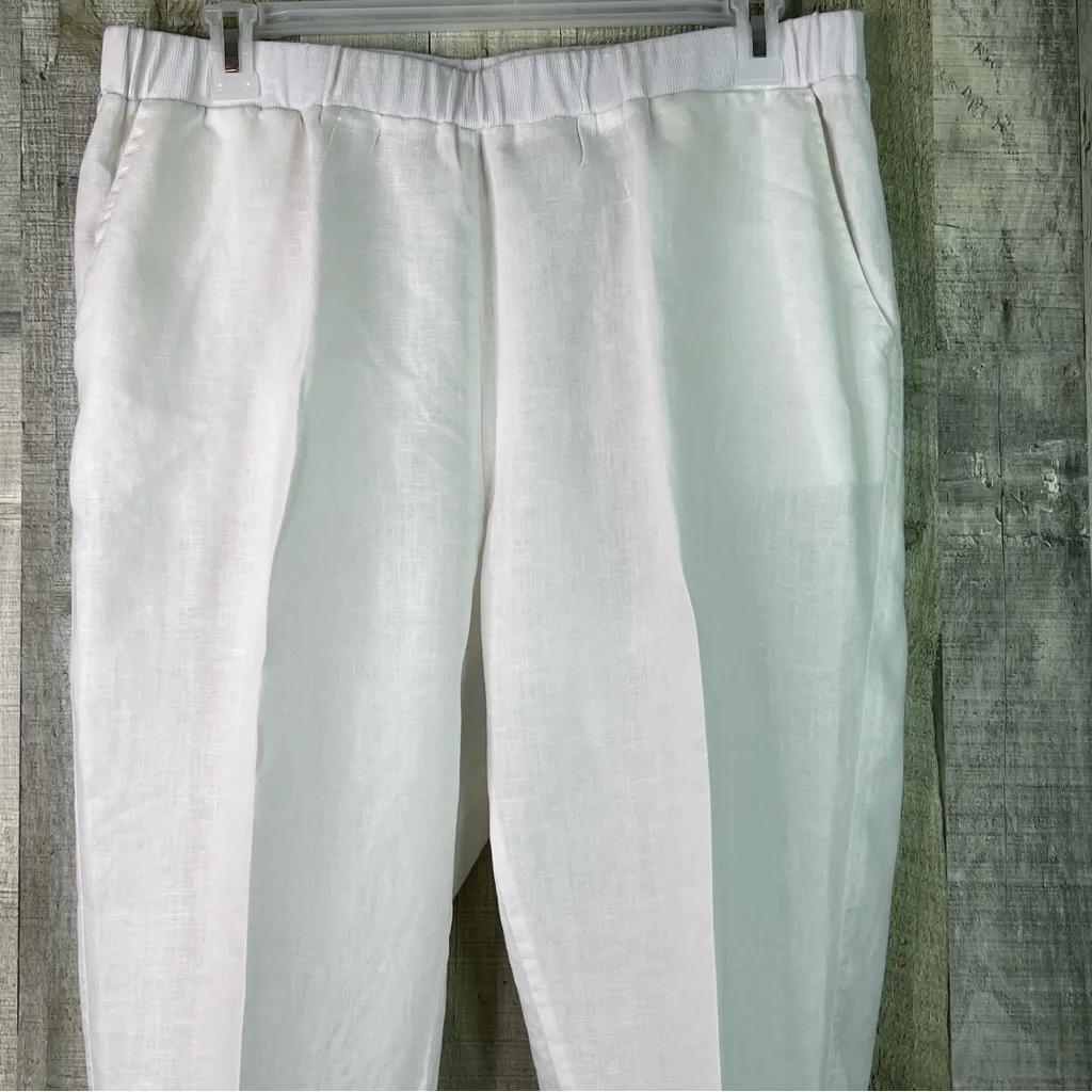 For Cynthia Woman Size 1X 100% Linen White Cropped Pants w/Stretch Waist Pockets - Image 3