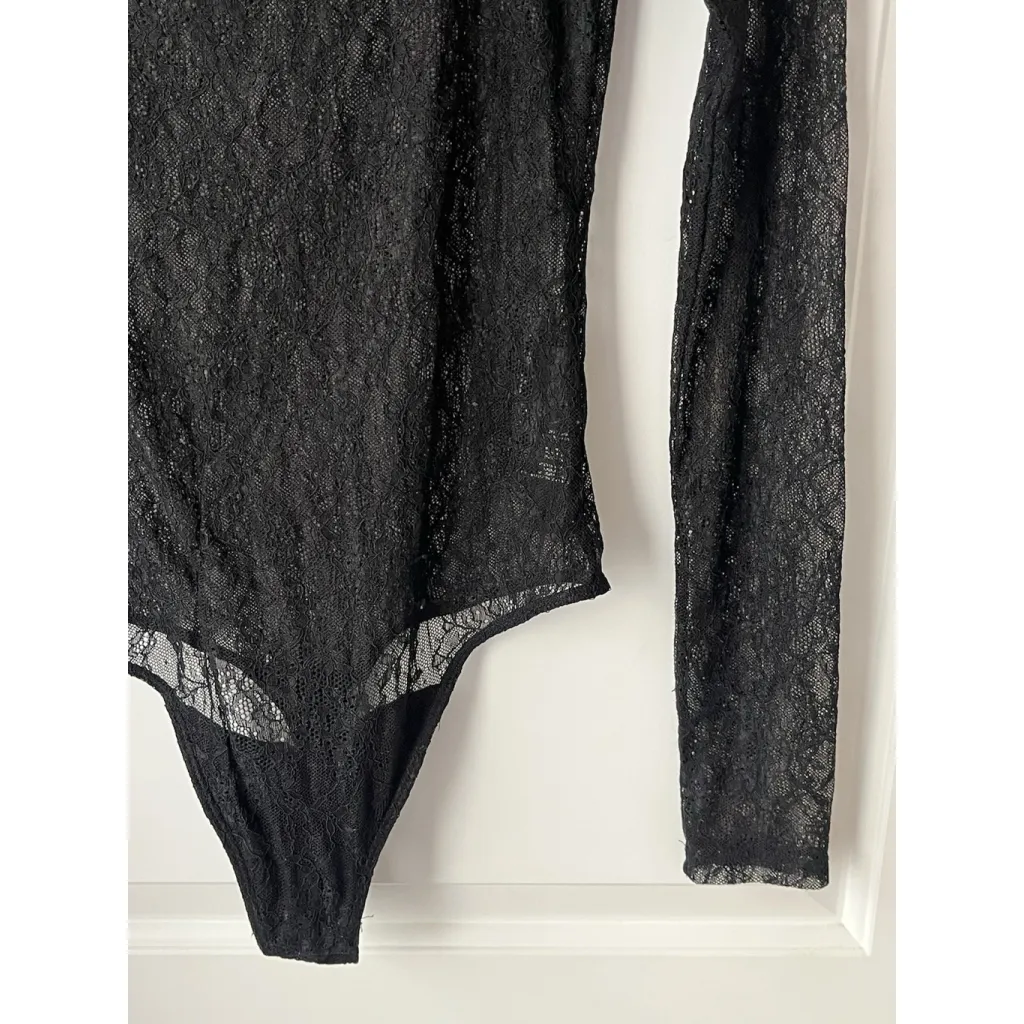 TEN By Aritzia Lace Bodysuit Top Womens S Black Long Sleeve Snap Square Neck - Image 5