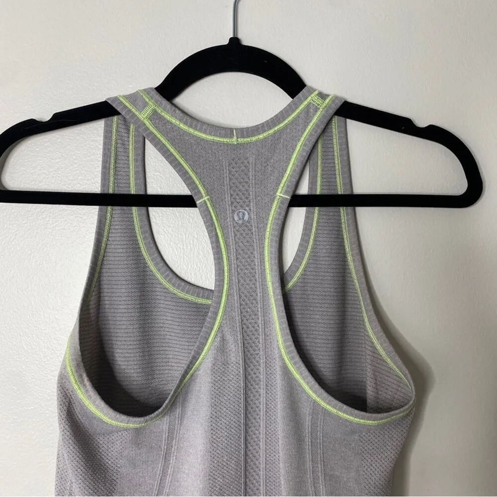 Lululemon Swiftly Tech Racerback Running Tank Top Gray Neon Yellow-Green Size 6 - Image 5