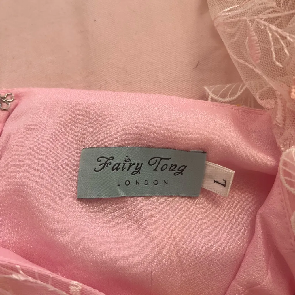 Fairy Tong London Pink and Yellow Floral Mini Dress Size L - Image 2