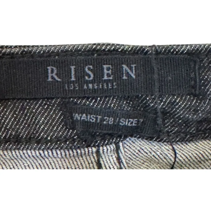 Risen Women's Jeans Mid Rise Raw‎ Hem Skinny RDP1420 Denim Dark Wash Black 28/7 - Image 5