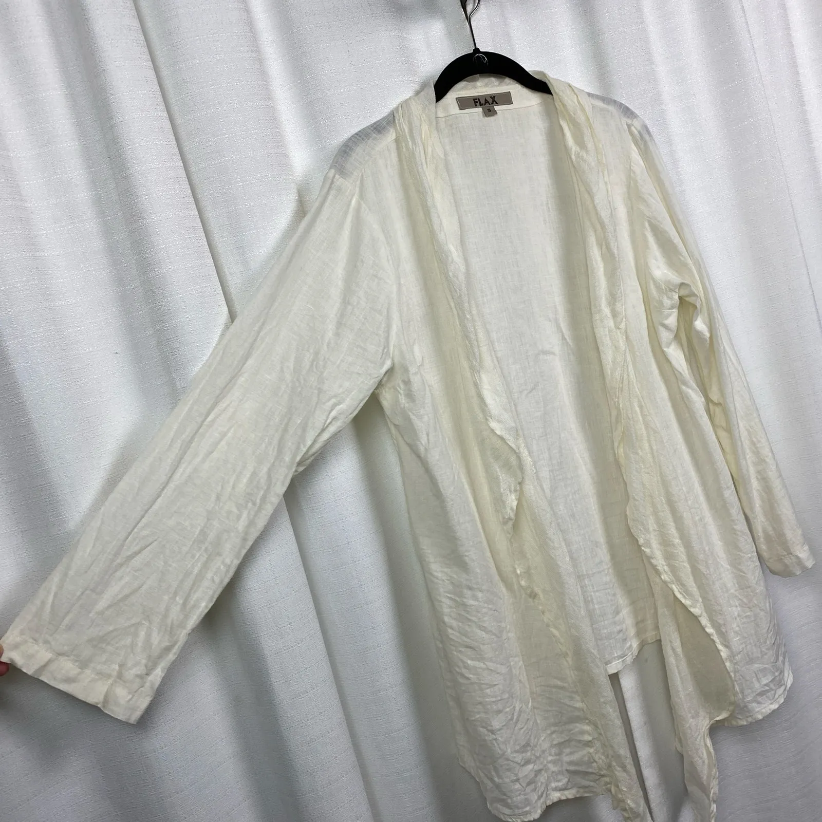 Flax Cream Linen Tank&Long Sleeve Open Drape Front Jacket Sz.S - Image 10