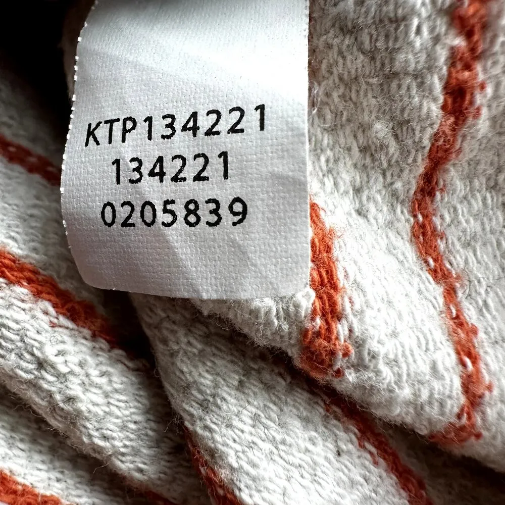 J. Jill Striped Long Sleeve Top Bateau Neck Side Slit Terry Cotton White Medium Orange - Image 4