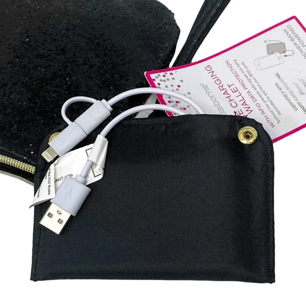 LIZ CLAIBORNE Iphone & Android Phone Charging Wallet Black Glitter Clutch Purse - Image 8