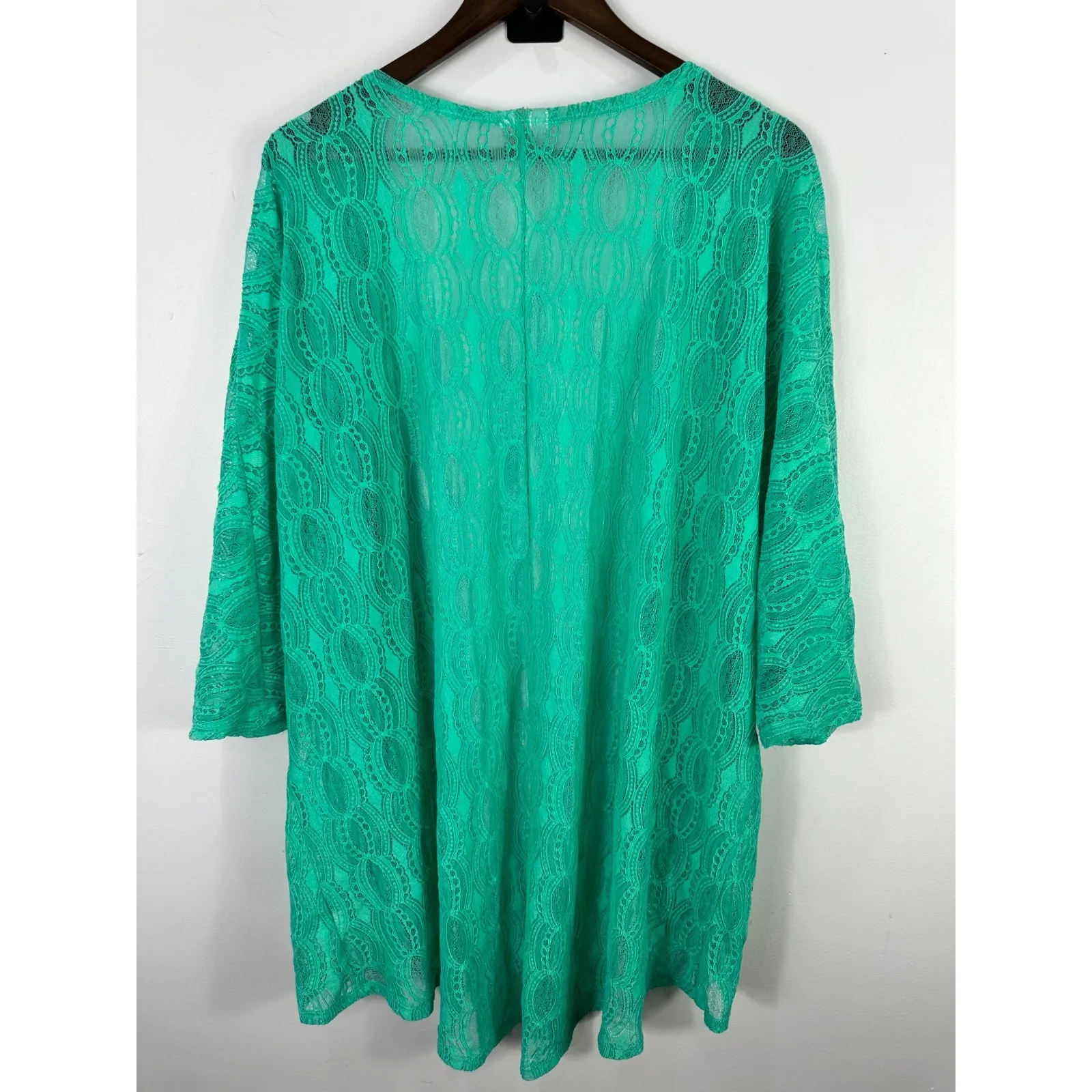 LuLaRoe‎  Joy Long Lace Cardigan L Green Open Front Duster Boho Festival Resort - Image 2