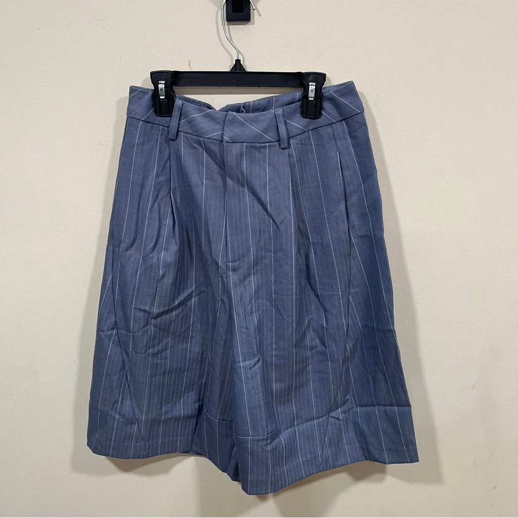 NWT FREE PEOPLE  Trouser Shorts Grey Blue Combo 4 Something About You Pinstripe - Image 8