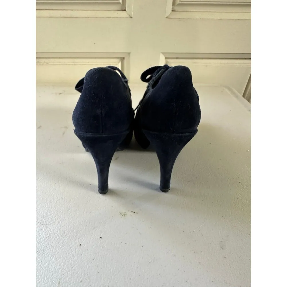 Pedro Garcia Lady Stack Rizzo Blue Nylon Suede Lace Up Italian Ankle Boots US 7 - Image 4