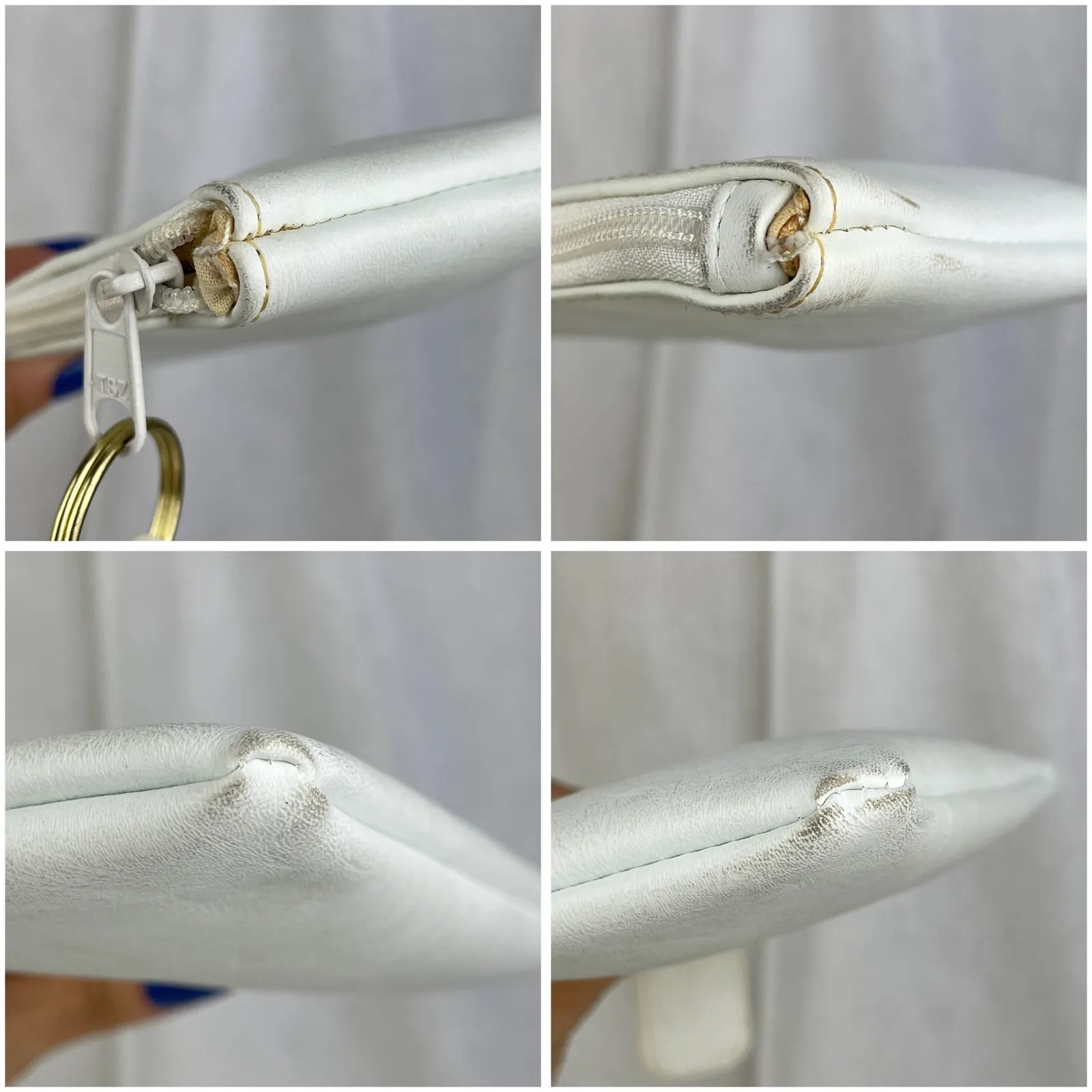 VTG 70s 80s White Leather Makeup Bag Travel Purse Coin Pouch Cosmetic Case - Image 14