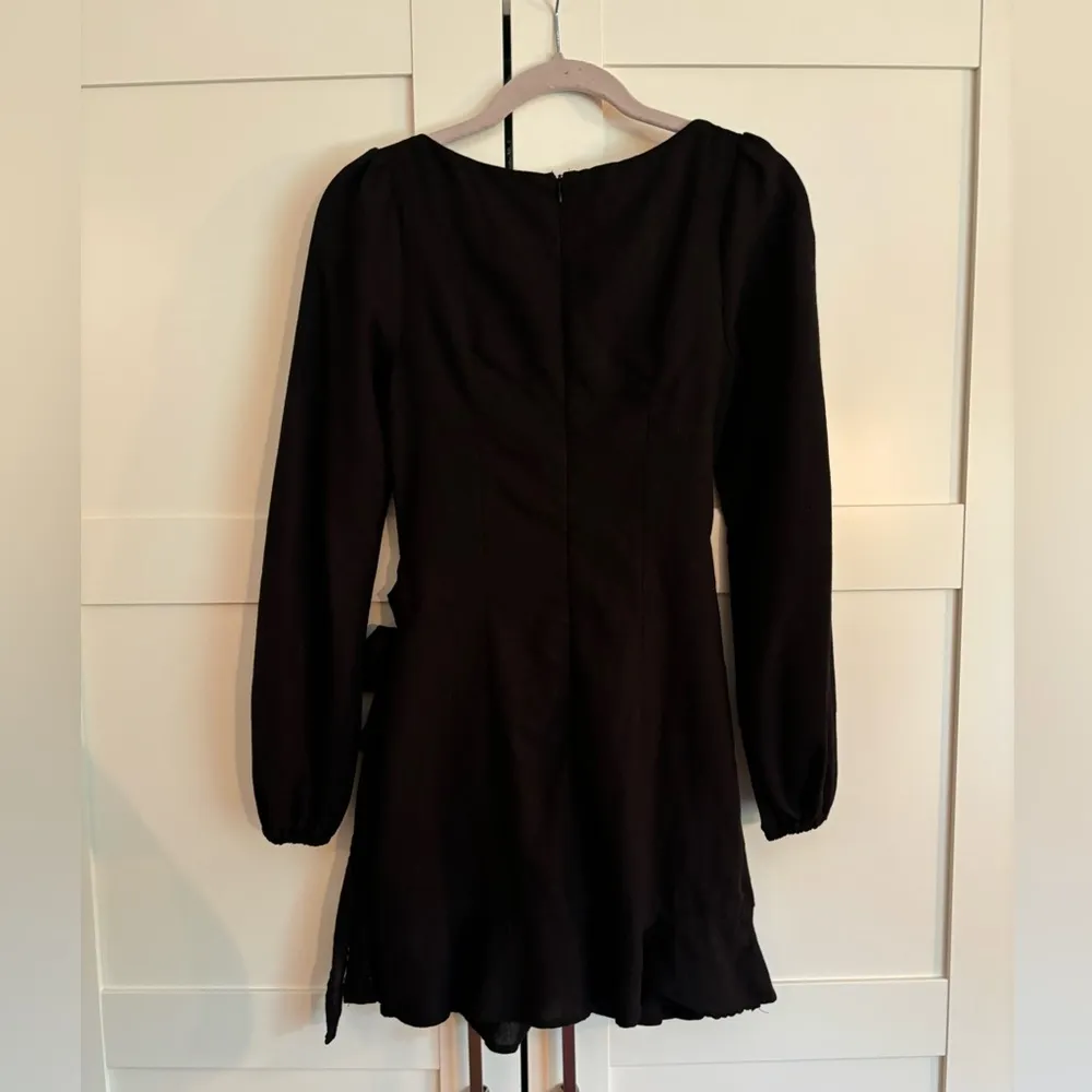 Princess Polly linen & cotton blend peplum tie dress in black size 2 - Image 3