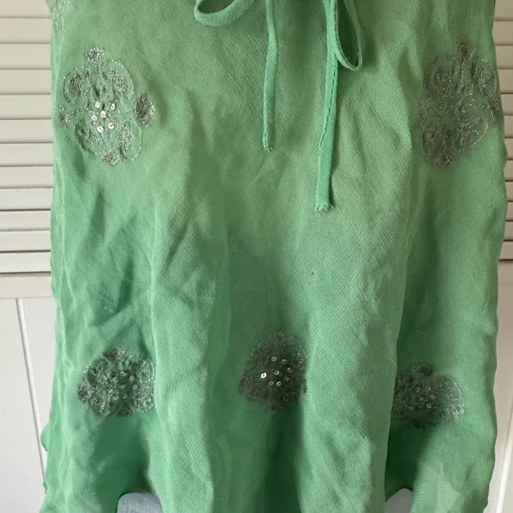 Angie Y2K Light Green Strappy Sequin Patterned Blouse Tank Top - Image 4