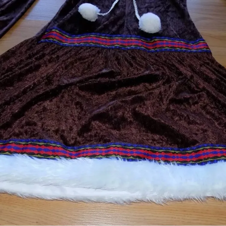 Teen / Adult Size Medium Eskimo Girl Costume Dress Brown Velour Faux Fur - Image 2