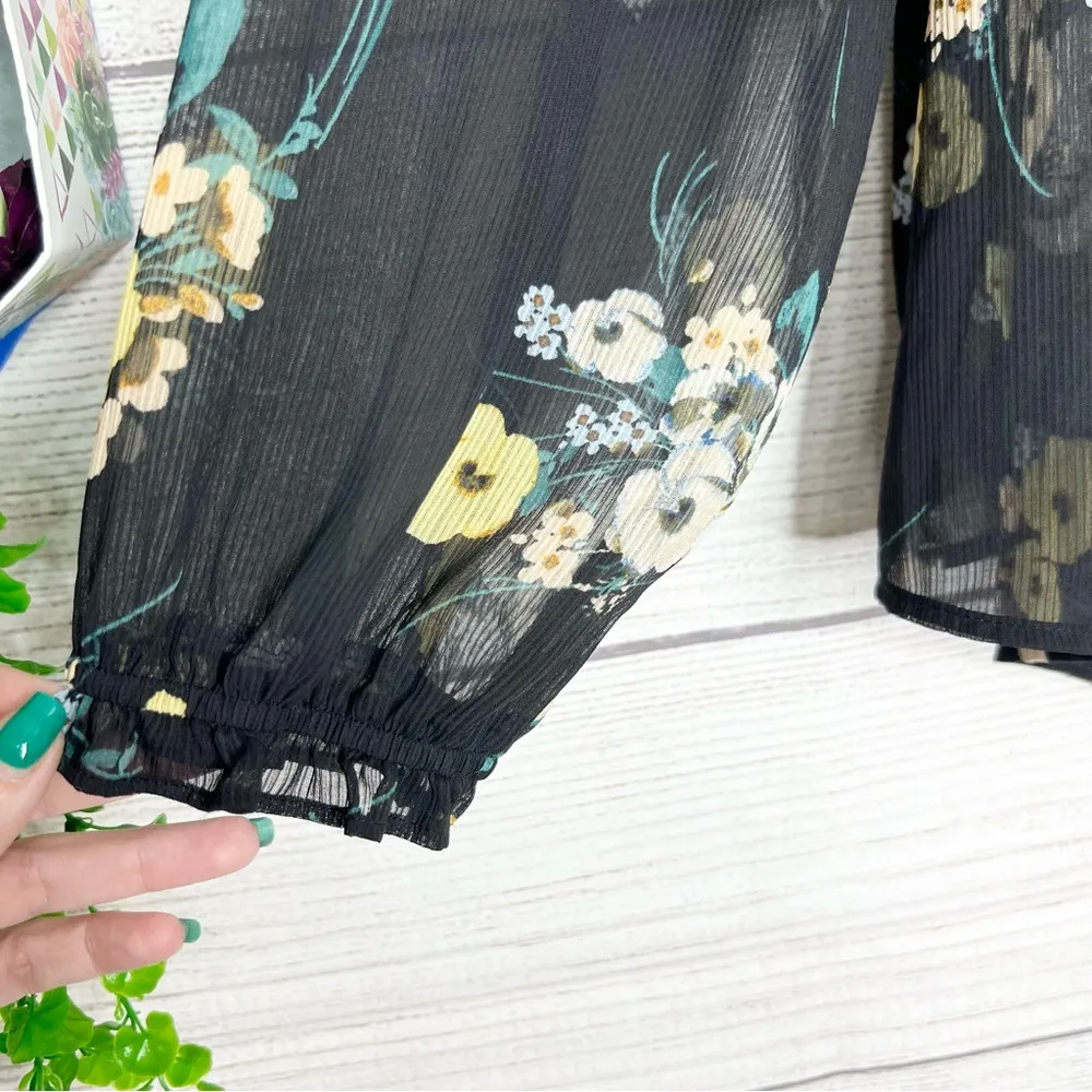 a.n.a Sheer Black Floral Ruffled Off Shoulder Flowy Blouse Top Size 0X - Image 3