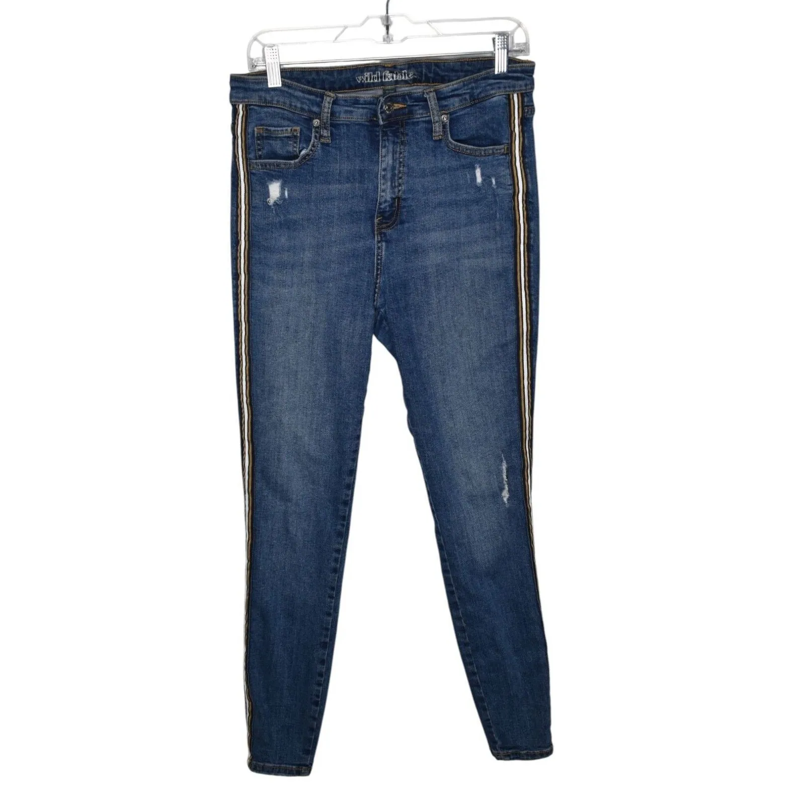 Wild Fable Womens Distressed‎ Skinny Jeans Side Stripes Size 10 High Rise Retro - Image 2