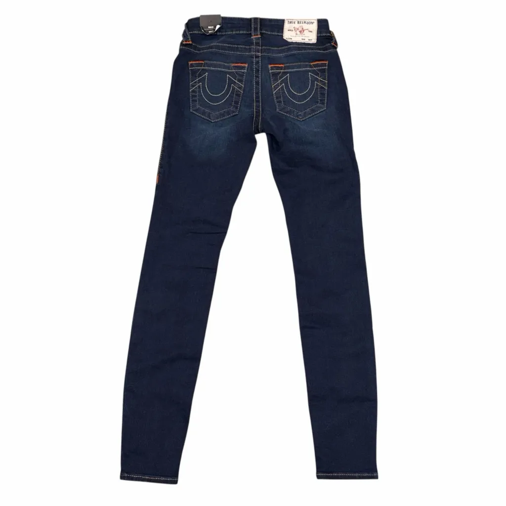 NEW True Religion Halle Mid Rise Super Skinny Dark Wash Denim Blue Jeans 24 - Image 7