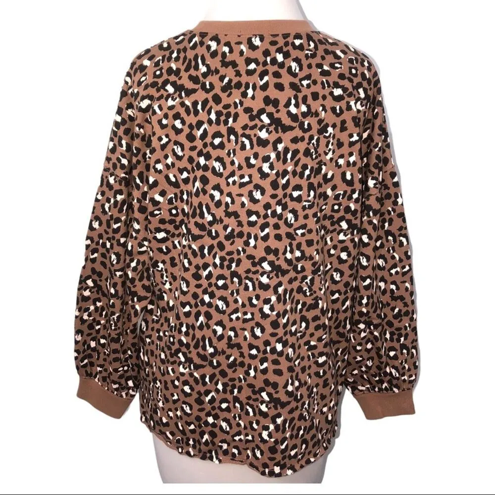 Rails Reeves Mountain Leopard Animal Print Raw Hem Sweatshirt Small NWT - Image 4