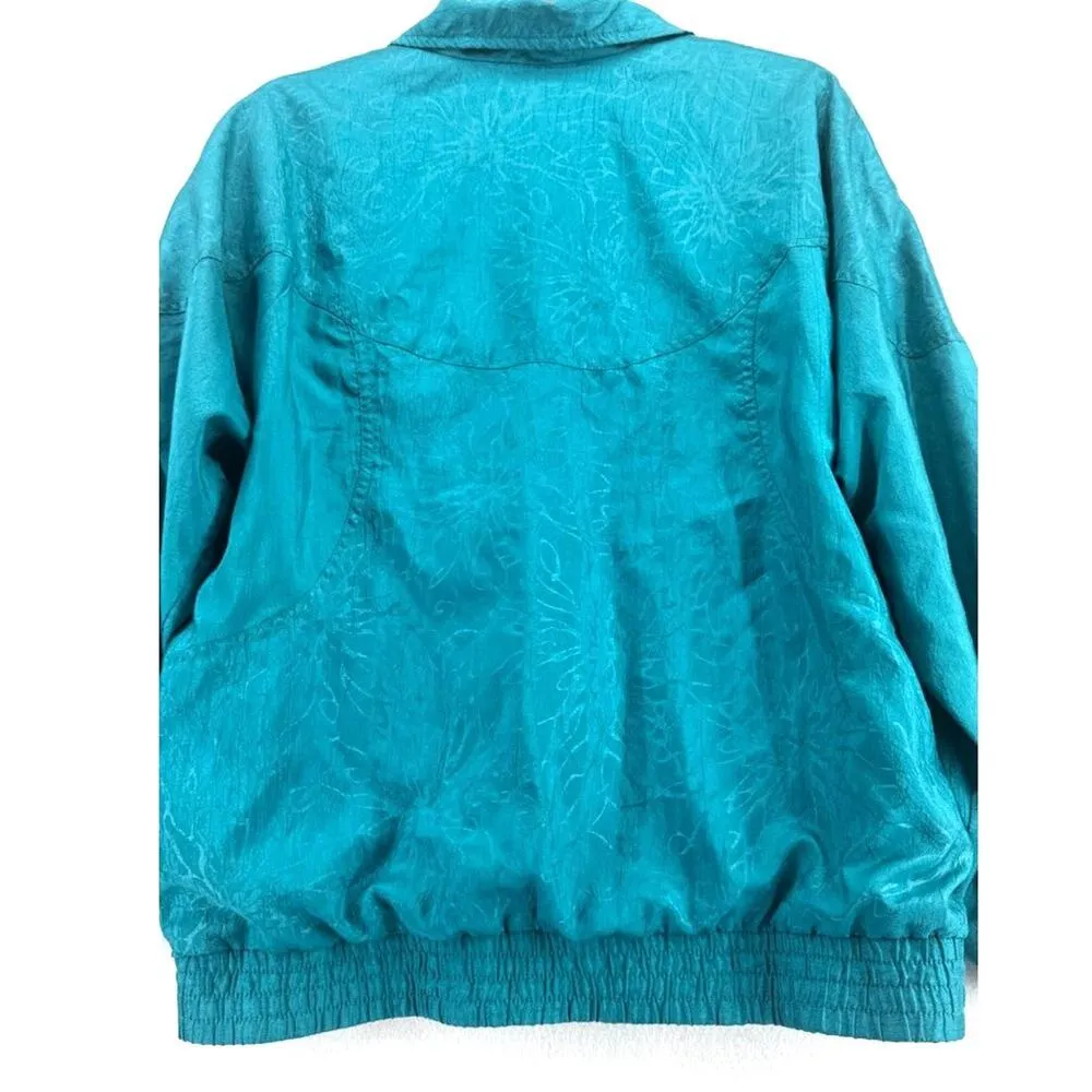 Vintage Lavon Silky Windbreaker Bomber Jacket Teal Quilted Size Medium - Image 3