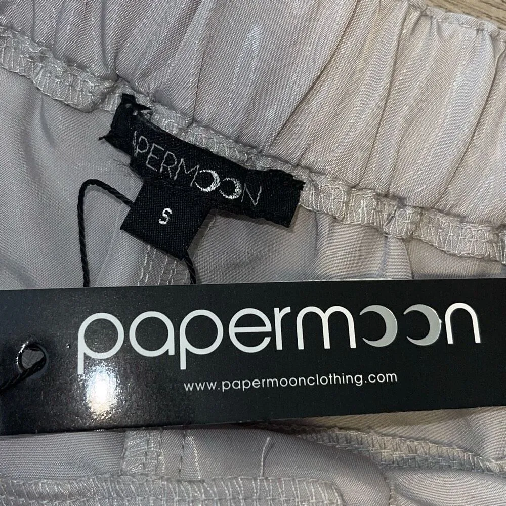 Papermoon Womens Flat Front High-Rise Straight Leg Cargo Pants Gray Sheen Small - Image 5