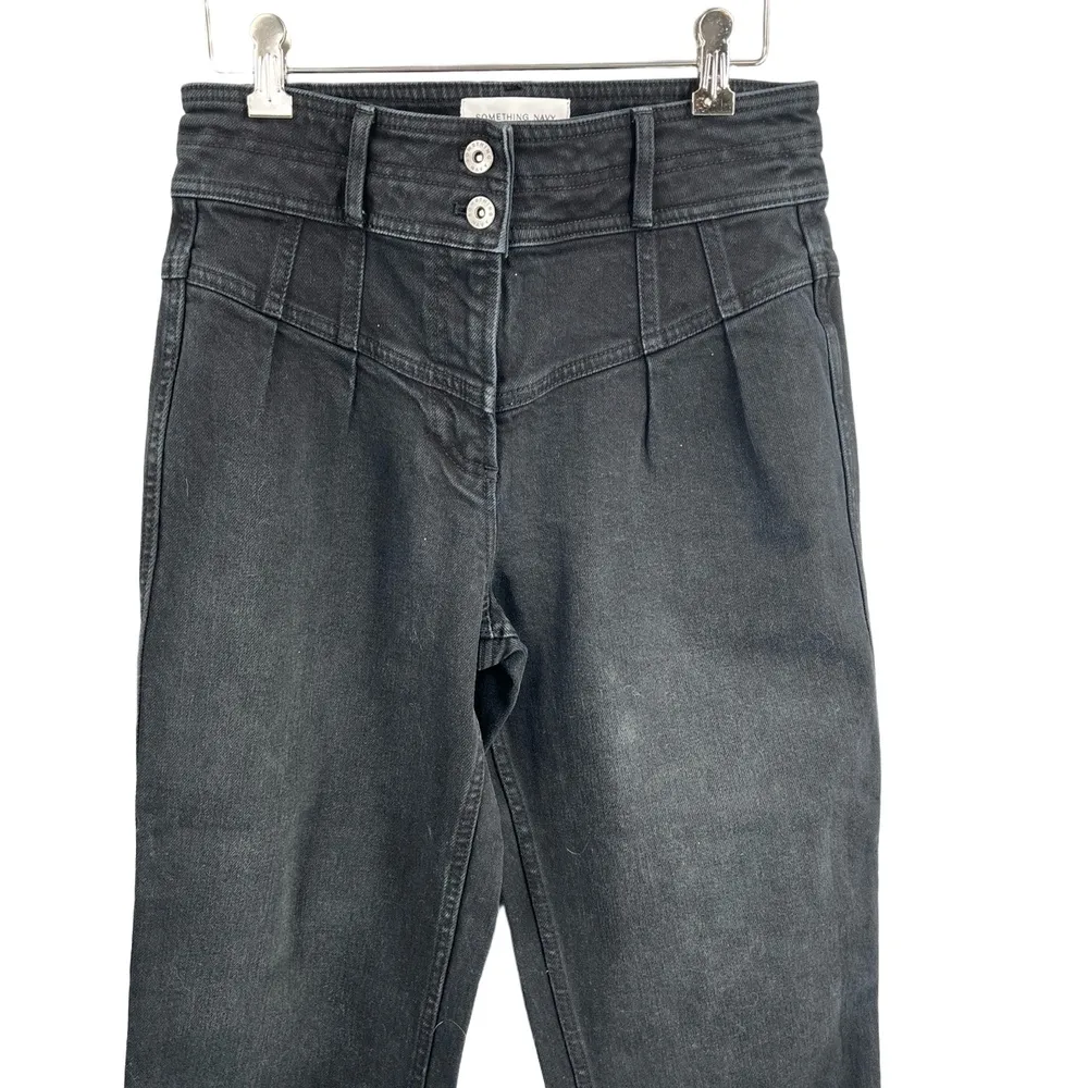 Something Navy Women’s Jeans Black Pleated Two-Button High Rise Size 4 - Image 2