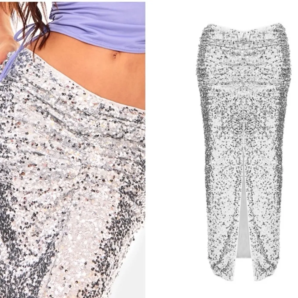 NWT PrettyLittleThing Black Sequin Ruched Waist Maxi Skirt - Image 6