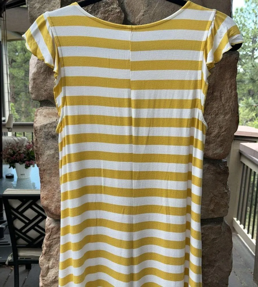Short Ruffle Sleeve A-Line Swing Dress Size MEDIUM Yellow Right Striped - Image 6